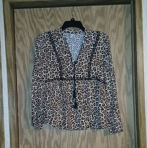 Mudd Leopard Print Blouse - Black and Tan